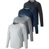 image4 Pack Youth Boys Long Sleeve Shirts Dry Fit Athletic Clothes for Teens Kids Active Performance Tshirts with Thumb HolesLight GrayCharcoalNavyGray