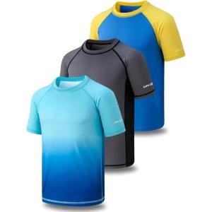 image3 Pack Boys UPF 50 Rash Guard Short Sleeve Swim Shirts Quick Dry UV Protection Swimwear for KidsBlueCharcoalGradient Aqua