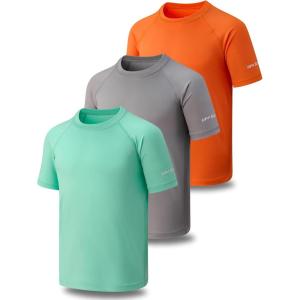 image3 Pack Boys UPF 50 Rash Guard Short Sleeve Swim Shirts Quick Dry UV Protection Swimwear for KidsGrayLight GreenTangerine