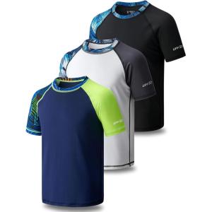 image3 Pack Boys UPF 50 Rash Guard Short Sleeve Swim Shirts Quick Dry UV Protection Swimwear for KidsPrinted NavyBlackWhite
