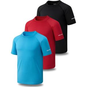 image3 Pack Boys UPF 50 Rash Guard Short Sleeve Swim Shirts Quick Dry UV Protection Swimwear for KidsRedBlackBright Blue