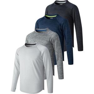 image4 Pack Youth Boys Long Sleeve Shirts Dry Fit Athletic Clothes for Teens Kids Active Performance Tshirts with Thumb HolesLight GrayCharcoalNavyGray
