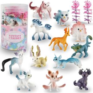 imageLiberty Imports 12 Pack Fantasy Creatures Figurines Set  Cute Plastic Fairy Animals ampamp Mythical Toy Figures Mini Unicorn Cake Toppers Party Favors Imaginative Play for Girls Kids