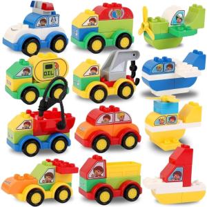 imageLiberty Imports 70 Pcs Toddlers Car Big Building Blocks Set 12Pcs Different Vehicles Build Your Own Toy Cars Compatible with DUPLO Building Bricks for Kids