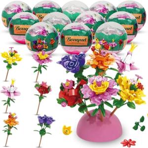 image12 Pack Building Block Flower Bouquet Mini Bricks Set PreFilled Easter Eggs with 157 Pcs DIY Flower Garden  Valentines Day Florist Decoration Toys for Kids Educational Activity Girls Party Favors