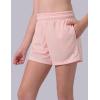 image4 Pack Girls Athletic Shorts with Pockets 3quot Dry Fit Running Shorts for Kids Teens Soccer BasketballBlackPinkBlueLilac