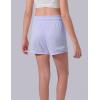 image4 Pack Girls Athletic Shorts with Pockets 3quot Dry Fit Running Shorts for Kids Teens Soccer BasketballBlackPinkBlueLilac