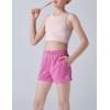 image4 Pack Girls Athletic Shorts with Pockets 3quot Dry Fit Running Shorts for Kids Teens Soccer BasketballGreenYellowLavenderPink