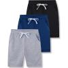 image3 Pack Boys Pull On Jogger Shorts Youth Kids Casual Terry Sweat Shorts with Pockets DrawstringGrayNavyBlack