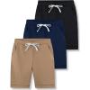 image3 Pack Boys Pull On Jogger Shorts Youth Kids Casual Terry Sweat Shorts with Pockets DrawstringKhakiNavyBlack