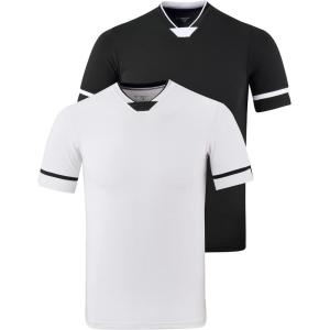 image2 Pack Boys Soccer Jerseys Dry Fit Athletic Short Sleeve TShirts for Youth Kids Performance Tops ActivewearBlackWhite