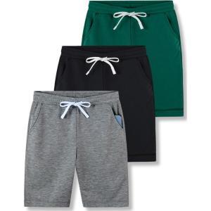 image3 Pack Boys Pull On Jogger Shorts Youth Kids Casual Terry Sweat Shorts with Pockets DrawstringBlackGreenDark Gray