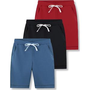 image3 Pack Boys Pull On Jogger Shorts Youth Kids Casual Terry Sweat Shorts with Pockets DrawstringBlackRedDusty Blue