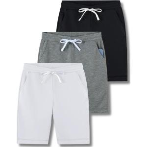 image3 Pack Boys Pull On Jogger Shorts Youth Kids Casual Terry Sweat Shorts with Pockets DrawstringBlackWhiteDark Gray