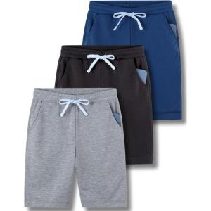 image3 Pack Boys Pull On Jogger Shorts Youth Kids Casual Terry Sweat Shorts with Pockets DrawstringGrayCharcoalBlue