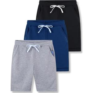 image3 Pack Boys Pull On Jogger Shorts Youth Kids Casual Terry Sweat Shorts with Pockets DrawstringGrayNavyBlack