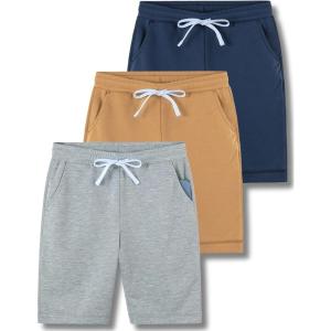 image3 Pack Boys Pull On Jogger Shorts Youth Kids Casual Terry Sweat Shorts with Pockets DrawstringNavyKhakiLight Gray