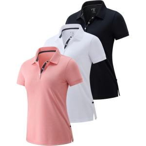 image3 Pack Womens Athletic Dry Fit Polo Shirts Wicking Short Sleeve Collared Golf T Shirt Tennis TopsPinkBlackWhite