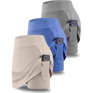 image3 Pack Womens Athletic Skirts with Shorts Underneath Tennis Golf Skorts Tummy Control Pockets for Workout GymGrayKhakiDusty Blue