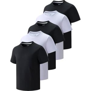 image5 Pack Boys Athletic Shirts Youth Activewear Dry Fit Tshirts for Kids Short Sleeve Tees Bulk Athletic Performance ClothingBlackWhite