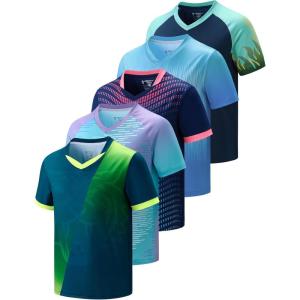 image5 Pack Boys Athletic Shirts Youth Activewear Dry Fit Tshirts for Kids Short Sleeve Tees Bulk Athletic Performance ClothingBlues