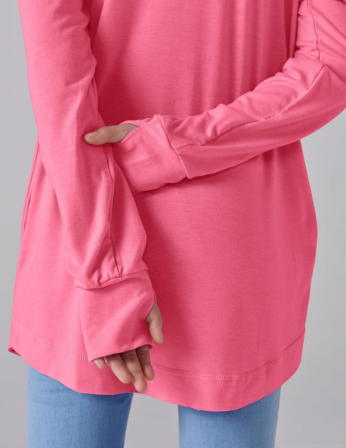 image2Pack Girls Loose Fit Long Sleeve Tunic Tops with Pockets and Thumb Holes Casual T Shirts for Tween KidsBlackHot Pink