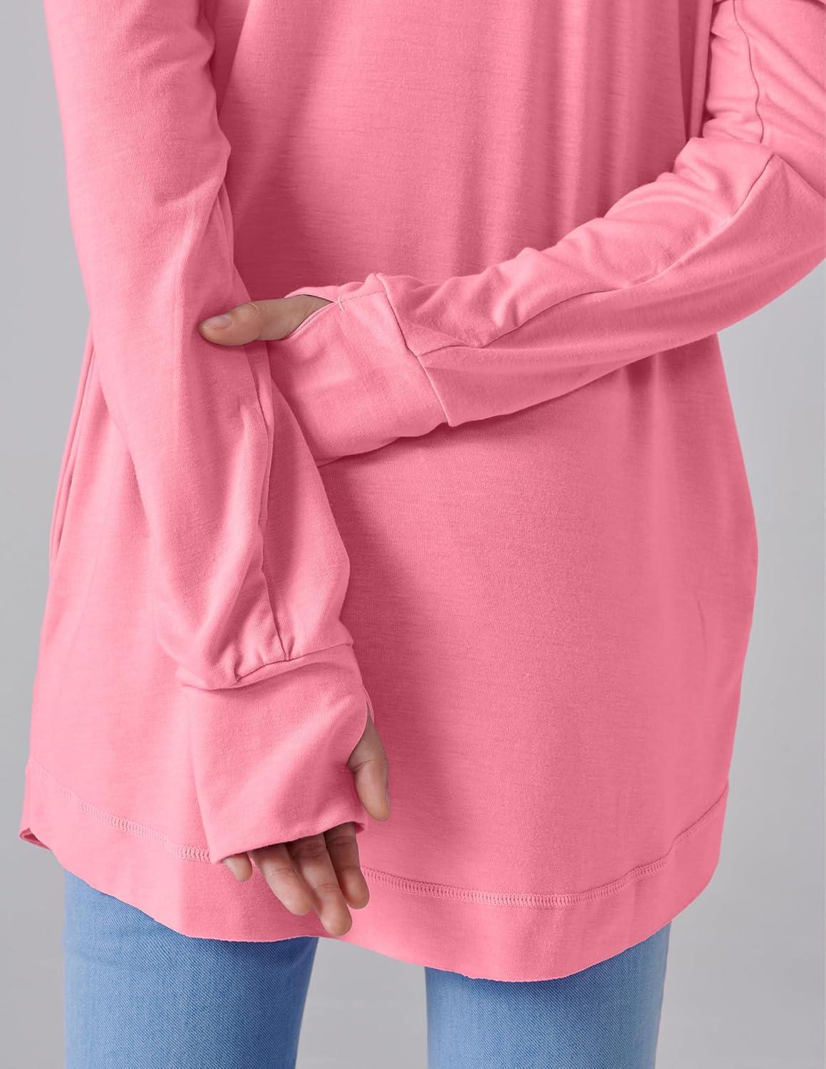 image2Pack Girls Loose Fit Long Sleeve Tunic Tops with Pockets and Thumb Holes Casual T Shirts for Tween KidsPinkBaby Blue