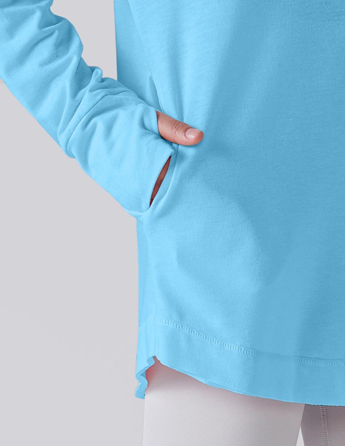 image2Pack Girls Loose Fit Long Sleeve Tunic Tops with Pockets and Thumb Holes Casual T Shirts for Tween KidsPinkBaby Blue