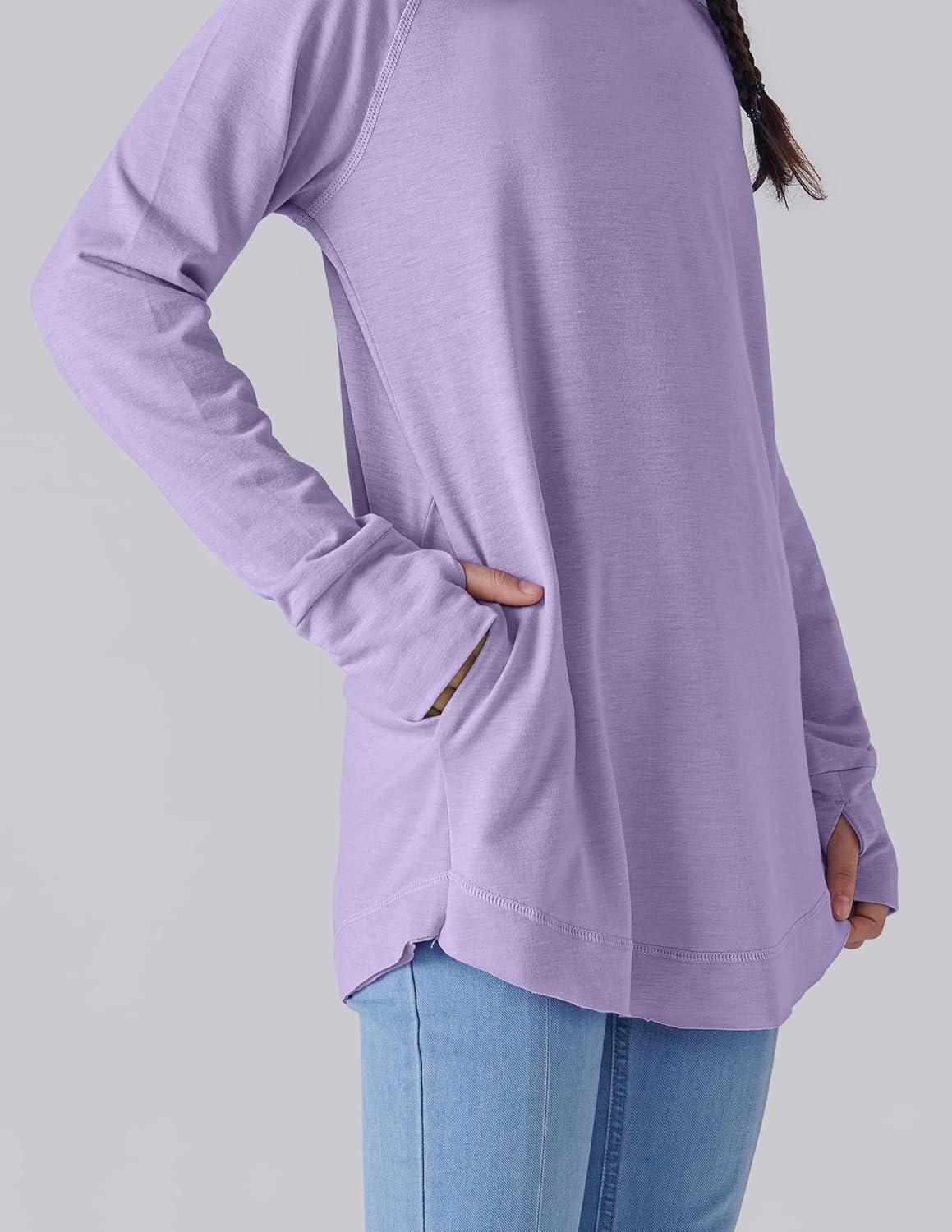 image2Pack Girls Loose Fit Long Sleeve Tunic Tops with Pockets and Thumb Holes Casual T Shirts for Tween KidsPinkLavender