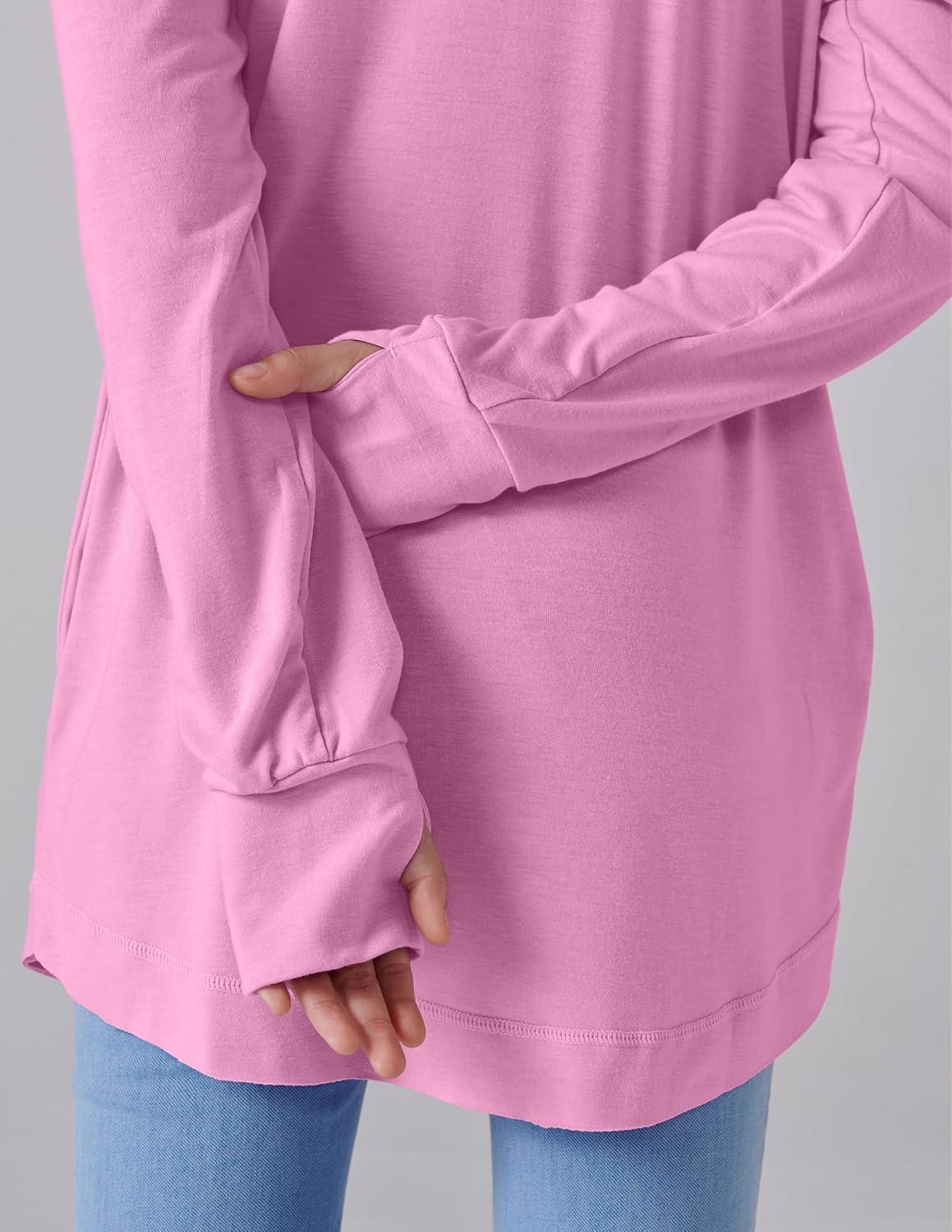 image2Pack Girls Loose Fit Long Sleeve Tunic Tops with Pockets and Thumb Holes Casual T Shirts for Tween KidsPinkLavender