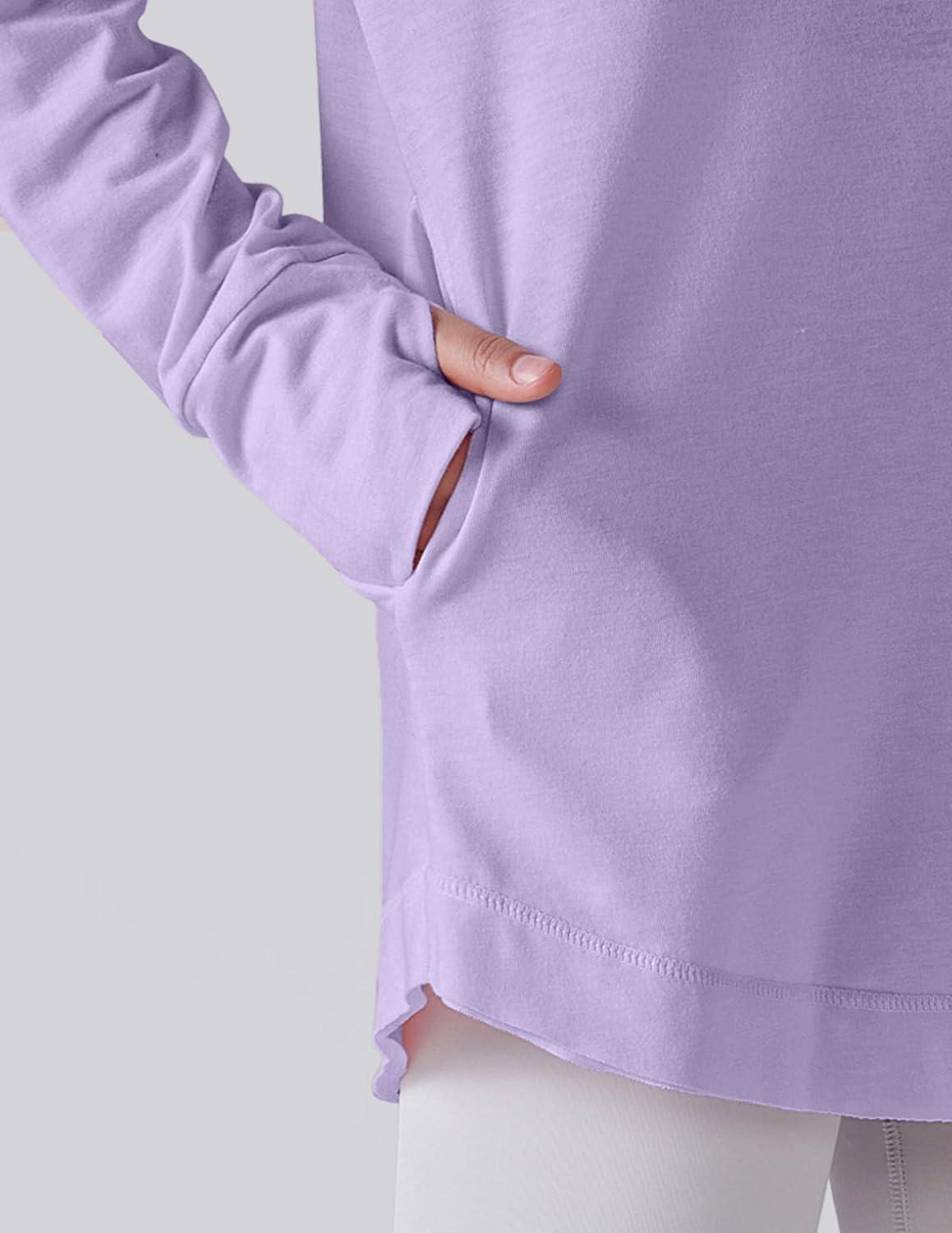 image2Pack Girls Loose Fit Long Sleeve Tunic Tops with Pockets and Thumb Holes Casual T Shirts for Tween KidsPinkLavender