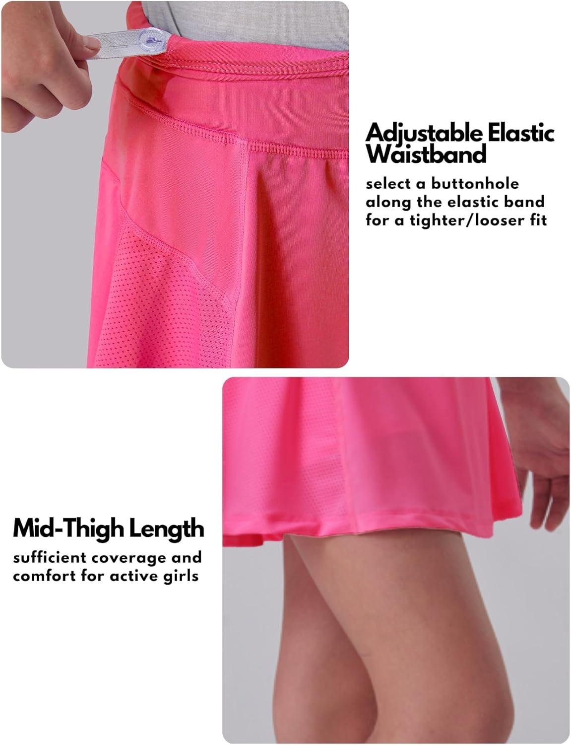 image3 Pack Girls Athletic Skirts with Builtin Shorts and Pockets Youth Kids Uniform Skorts Tennis Golf RunningAquaLilacHot Pink