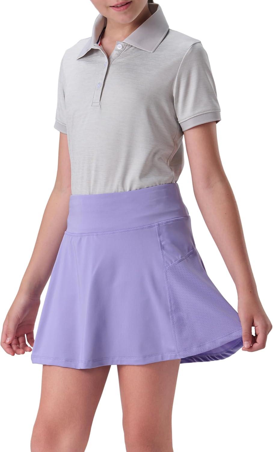 image3 Pack Girls Athletic Skirts with Builtin Shorts and Pockets Youth Kids Uniform Skorts Tennis Golf RunningAquaLilacHot Pink