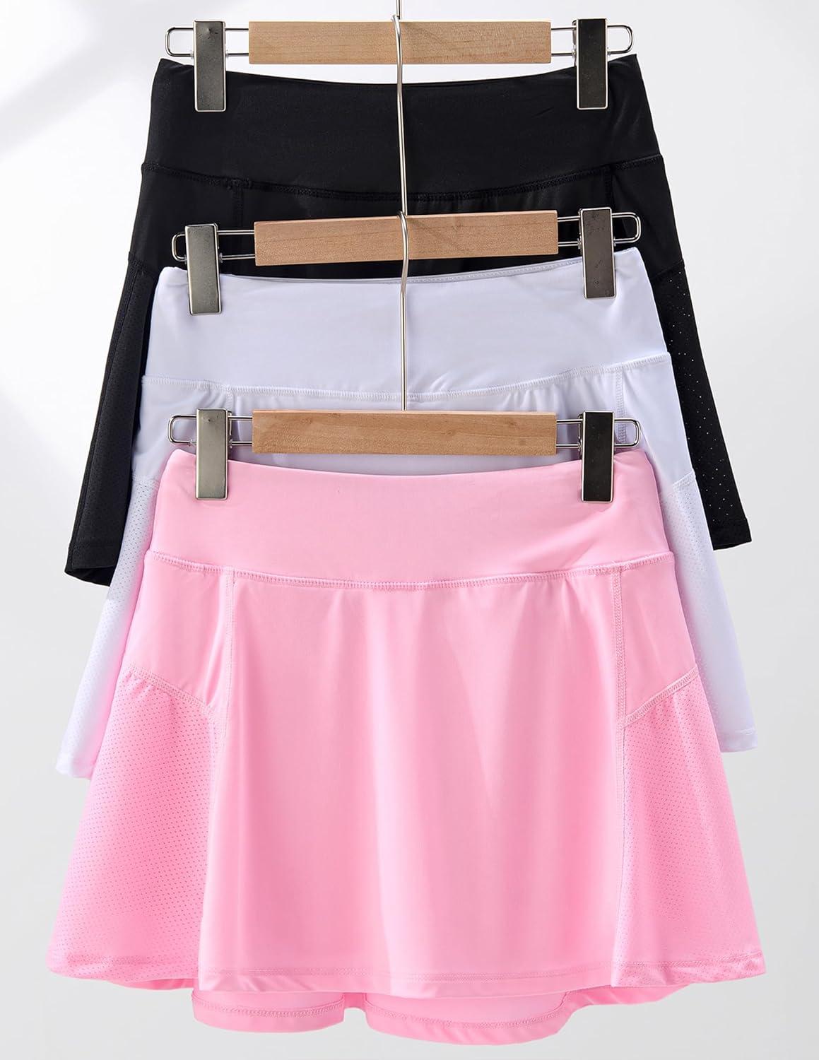 image3 Pack Girls Athletic Skirts with Builtin Shorts and Pockets Youth Kids Uniform Skorts Tennis Golf RunningBlackWhitePink