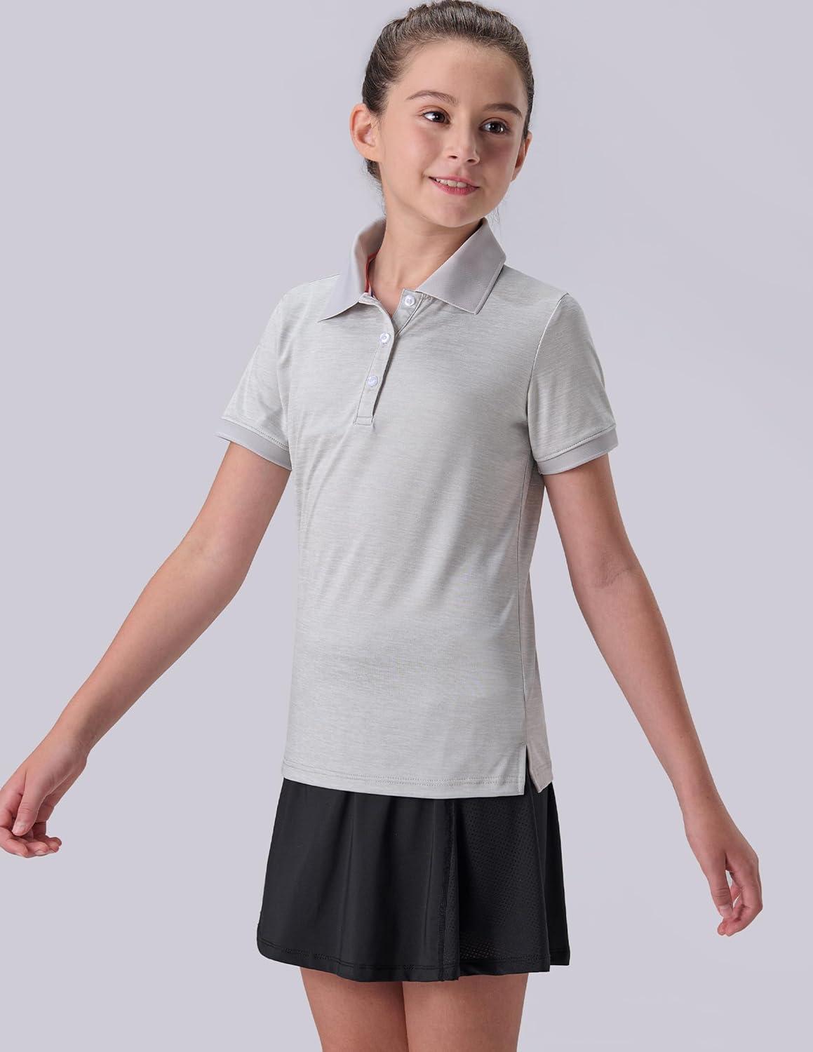 image3 Pack Youth Girls Performance Polo Shirts Short Sleeve Pique Collared Kids School Uniform TopsGrayLight BlueBurgundy