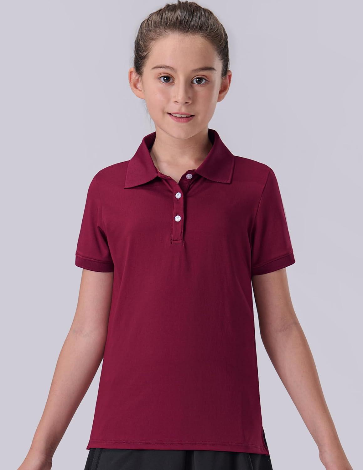 image3 Pack Youth Girls Performance Polo Shirts Short Sleeve Pique Collared Kids School Uniform TopsGrayLight BlueBurgundy