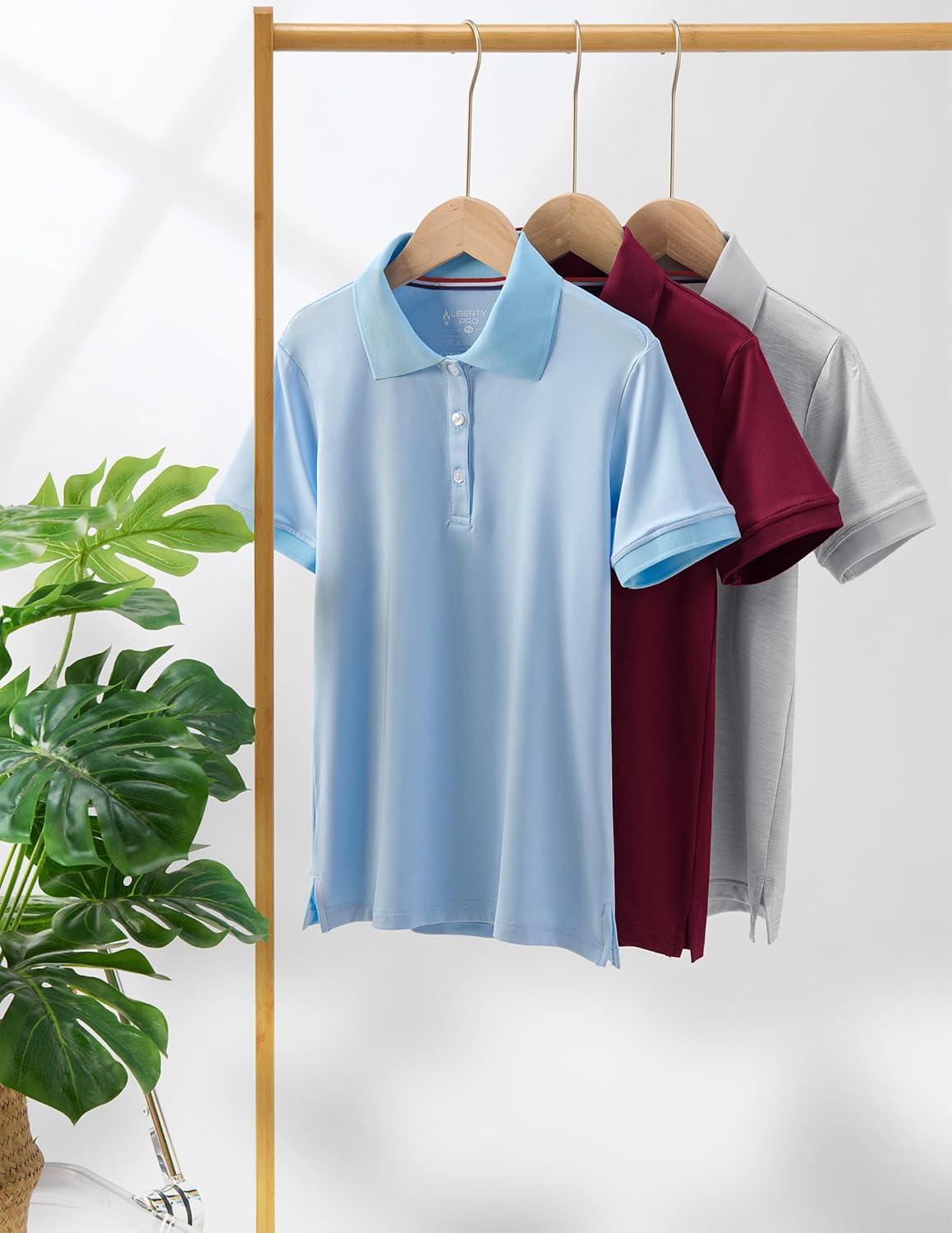 image3 Pack Youth Girls Performance Polo Shirts Short Sleeve Pique Collared Kids School Uniform TopsGrayLight BlueBurgundy