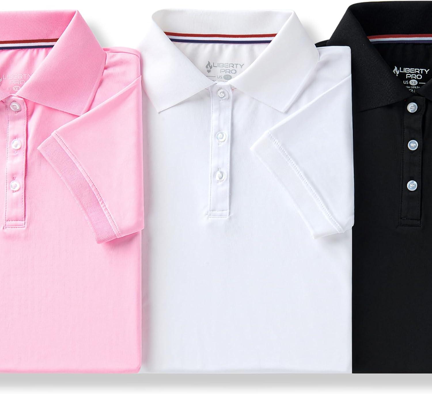 image3 Pack Youth Girls Performance Polo Shirts Short Sleeve Pique Collared Kids School Uniform TopsPinkBlackWhite