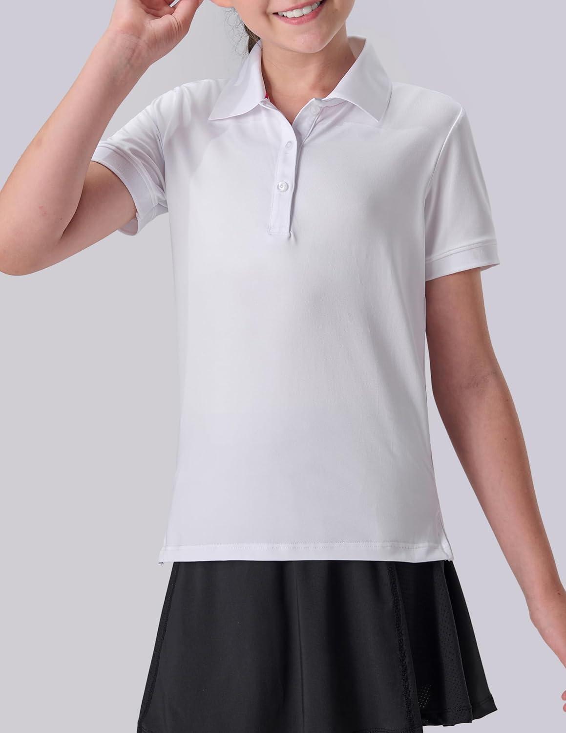 image3 Pack Youth Girls Performance Polo Shirts Short Sleeve Pique Collared Kids School Uniform TopsPinkBlackWhite