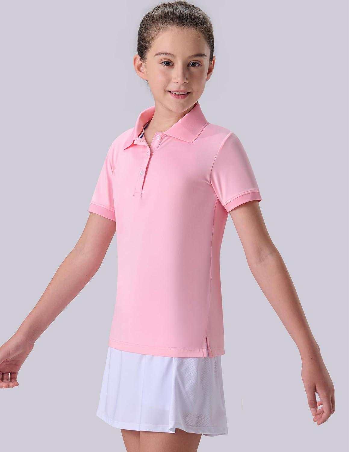 image3 Pack Youth Girls Performance Polo Shirts Short Sleeve Pique Collared Kids School Uniform TopsPinkBlackWhite