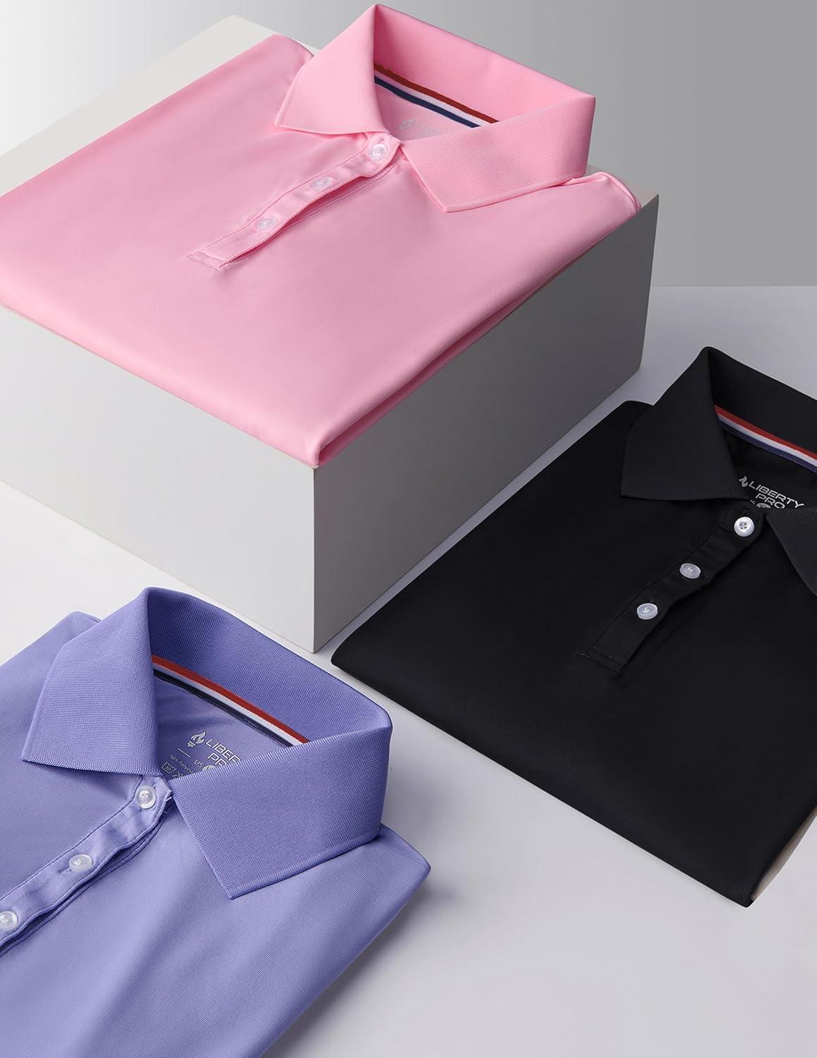 image3 Pack Youth Girls Performance Polo Shirts Short Sleeve Pique Collared Kids School Uniform TopsPinkLilacBlack