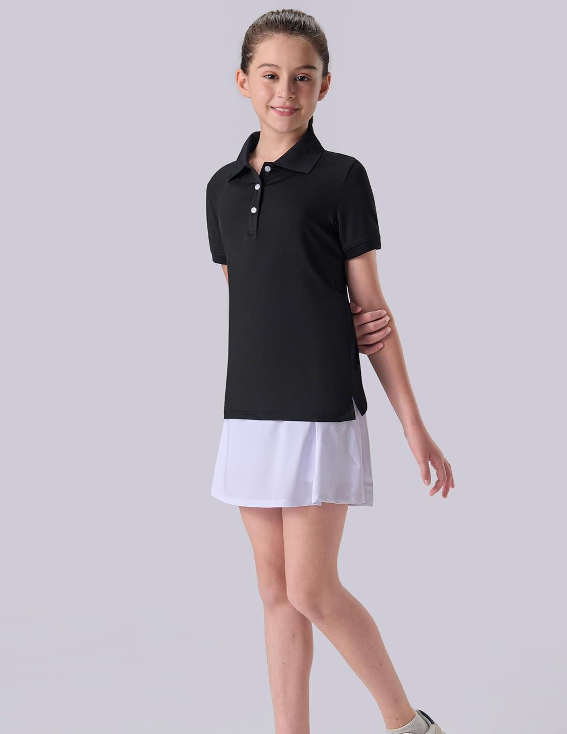 image3 Pack Youth Girls Performance Polo Shirts Short Sleeve Pique Collared Kids School Uniform TopsPinkLilacBlack