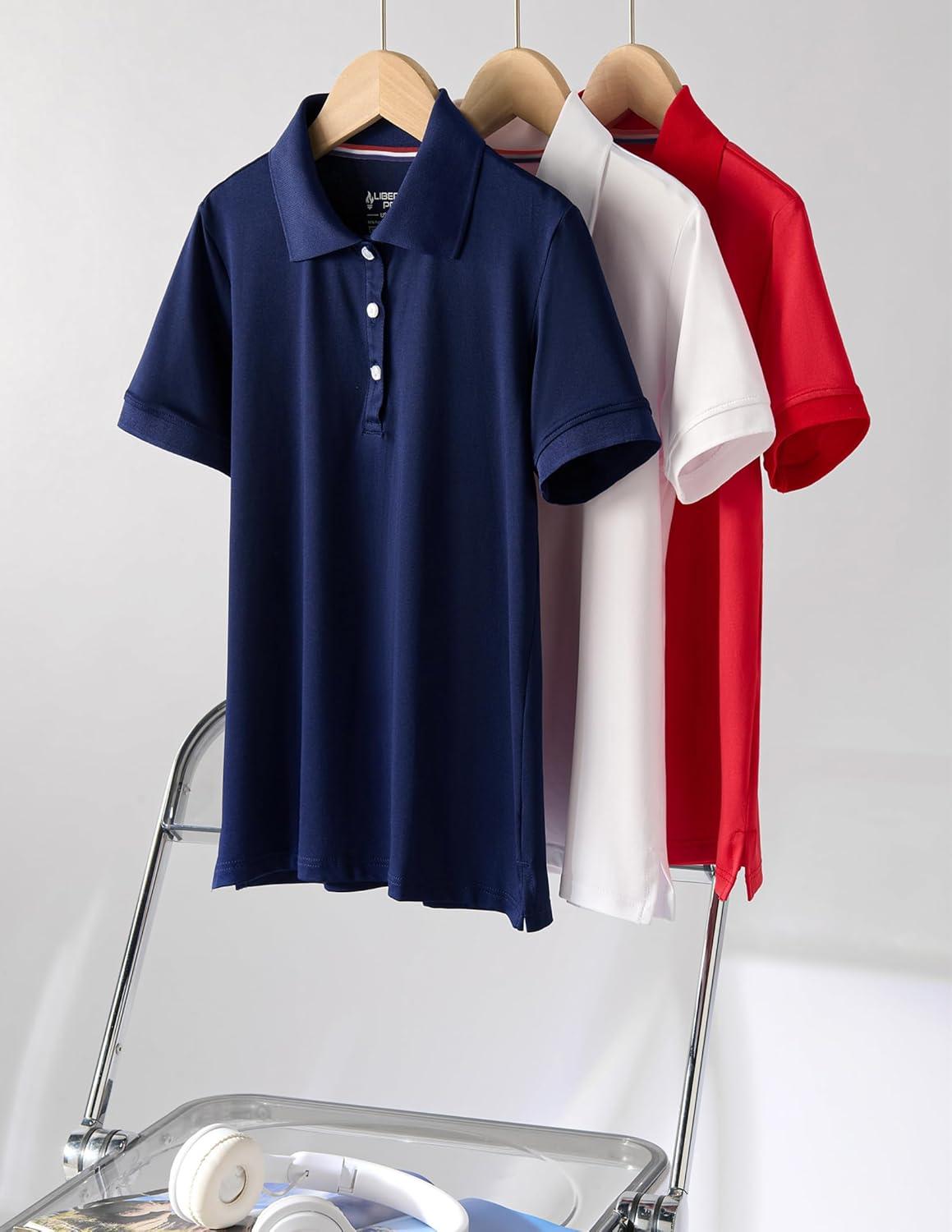 image3 Pack Youth Girls Performance Polo Shirts Short Sleeve Pique Collared Kids School Uniform TopsRedNavyWhite