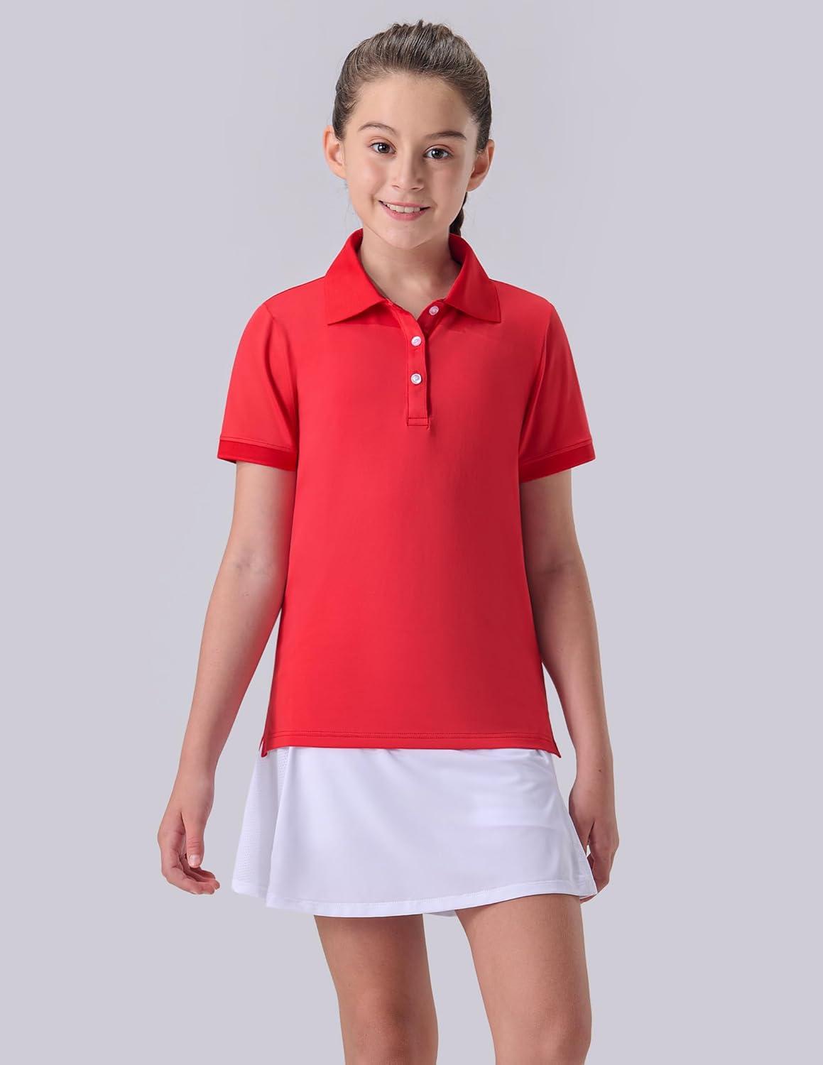 image3 Pack Youth Girls Performance Polo Shirts Short Sleeve Pique Collared Kids School Uniform TopsRedNavyWhite