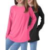 image2Pack Girls Loose Fit Long Sleeve Tunic Tops with Pockets and Thumb Holes Casual T Shirts for Tween KidsBlackHot Pink
