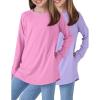 image2Pack Girls Loose Fit Long Sleeve Tunic Tops with Pockets and Thumb Holes Casual T Shirts for Tween KidsPinkLavender