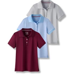 image3 Pack Youth Girls Performance Polo Shirts Short Sleeve Pique Collared Kids School Uniform TopsGrayLight BlueBurgundy