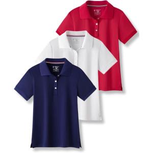 image3 Pack Youth Girls Performance Polo Shirts Short Sleeve Pique Collared Kids School Uniform TopsRedNavyWhite