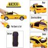 imageLiberty Imports Friction Powered Yellow Taxi Toy Car with Lights and Sounds  Push Car for Toddler and Children 95Inch