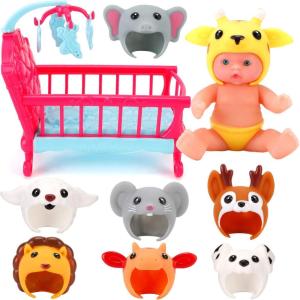 imageLiberty Imports 7inch My Sweet Mini Baby Doll with Animal Friends Theme Hats and Accessories Playset